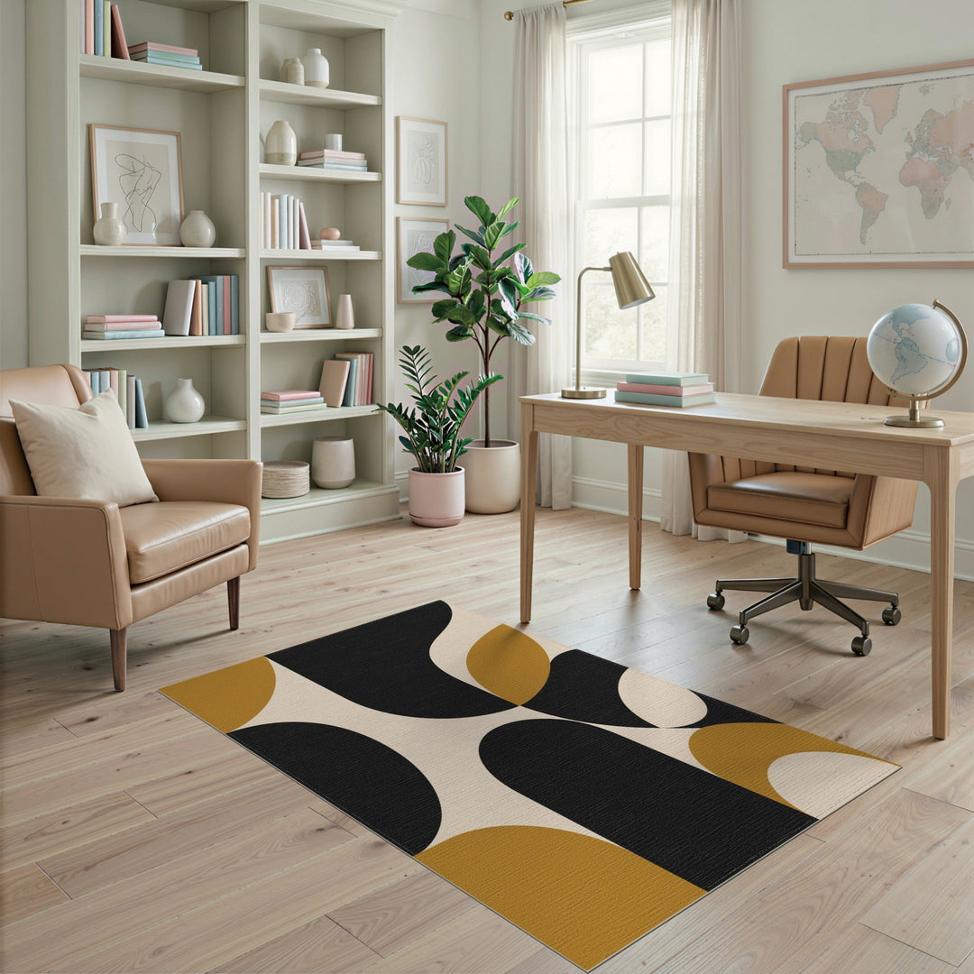 Beige and Neutral Bold Geometric Abstract Area Rug