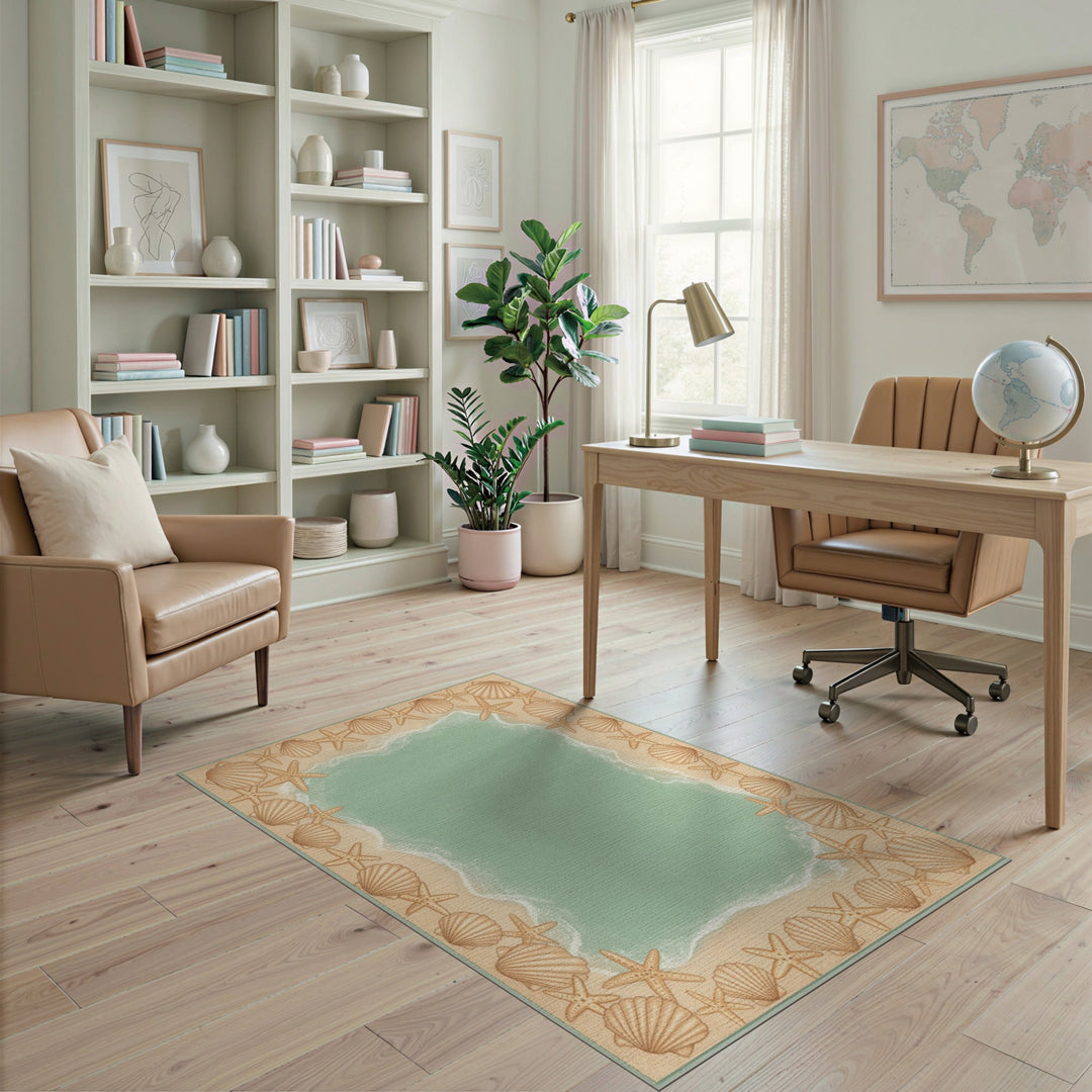 Teal Coastal Seashell Area Rug