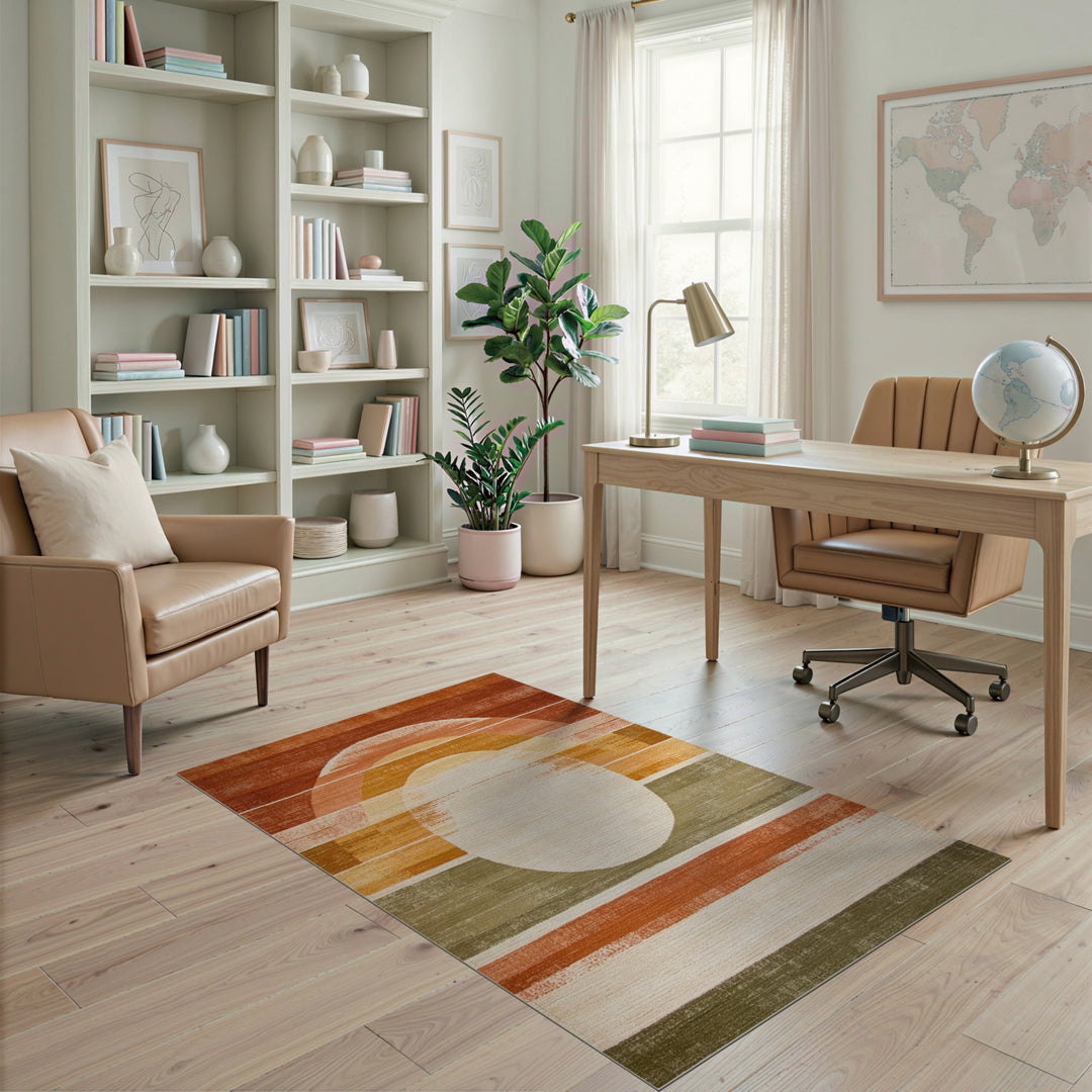 Orange Geometric Circle Area Rug