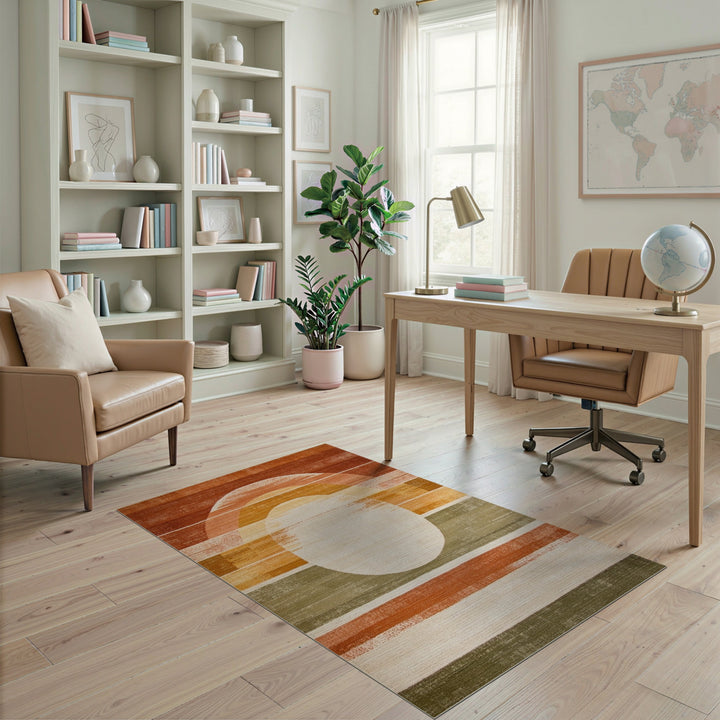 Orange Geometric Circle Area Rug