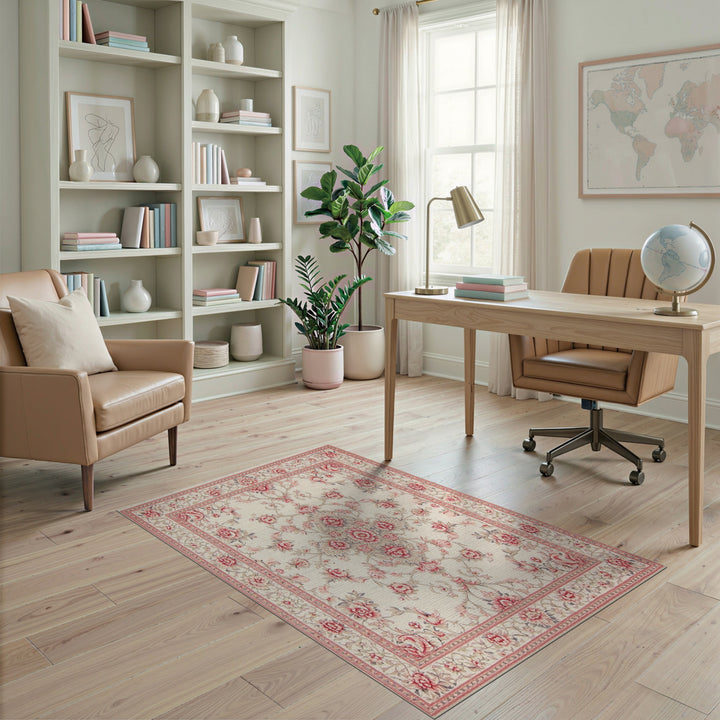 Pink Rose Floral Vintage Area Rug
