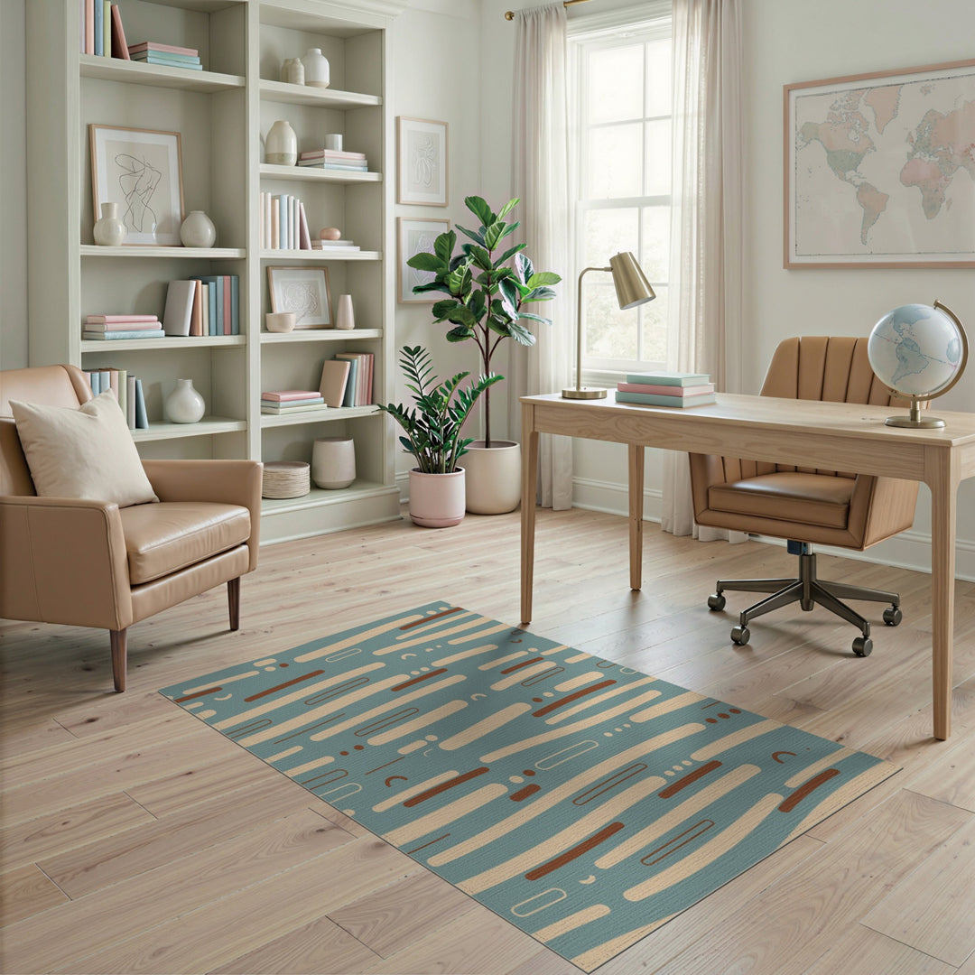 Teal Abstract Lines Area Rug