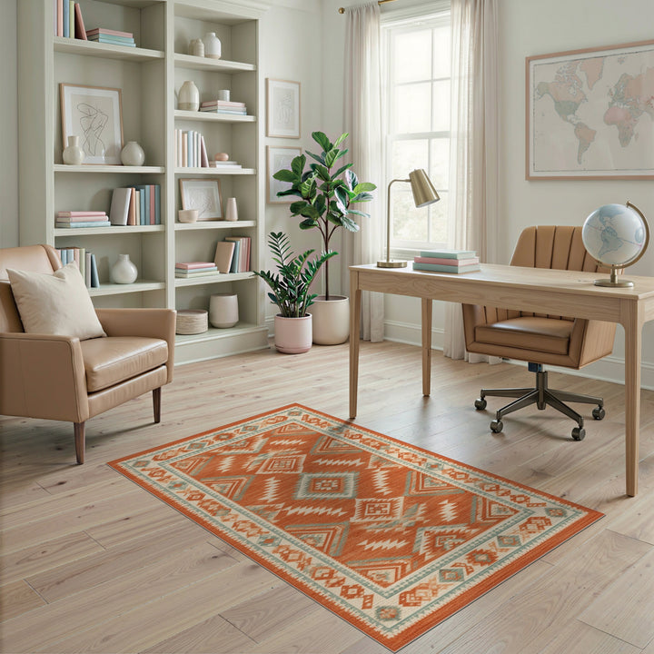 Orange Southwestern Geometric Area Rug