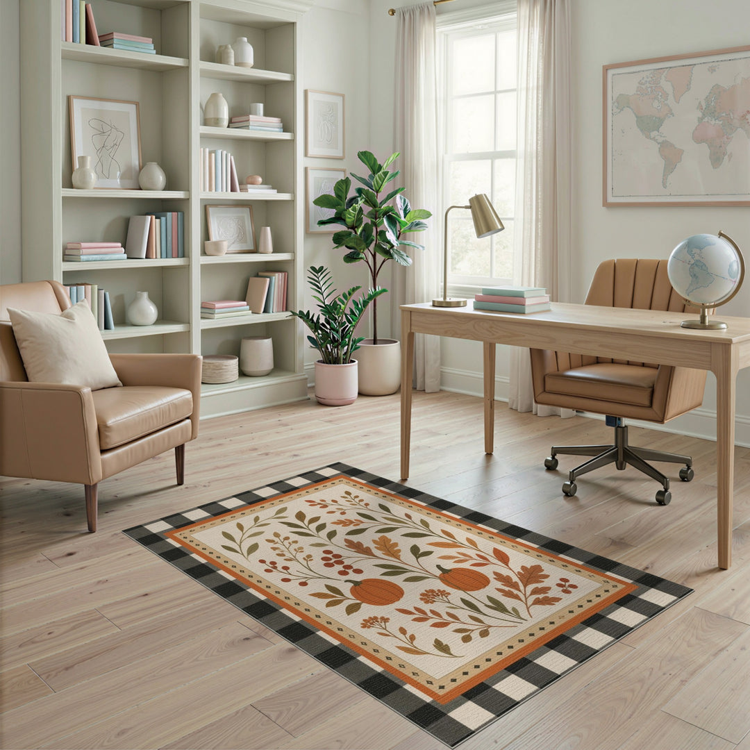 Rustic Farmhouse Multi-color and Patterns Autumn Pumpkin Harvest Area Rug