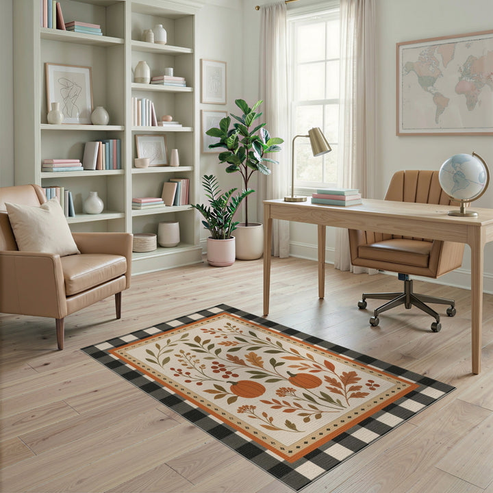 Rustic Farmhouse Multi-color and Patterns Autumn Pumpkin Harvest Area Rug
