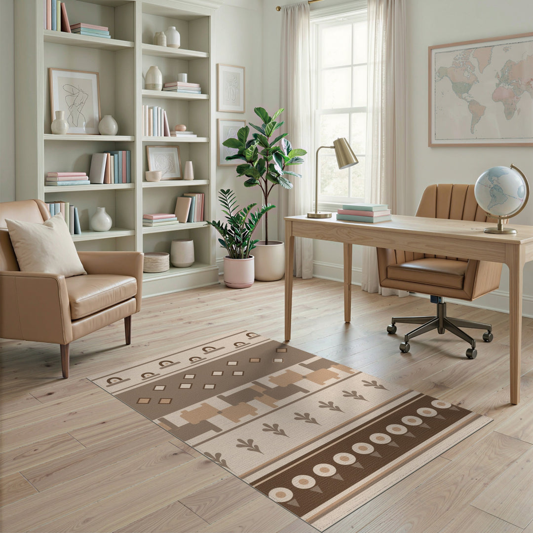 Brown Geometric Area Rug with Arch Patterns