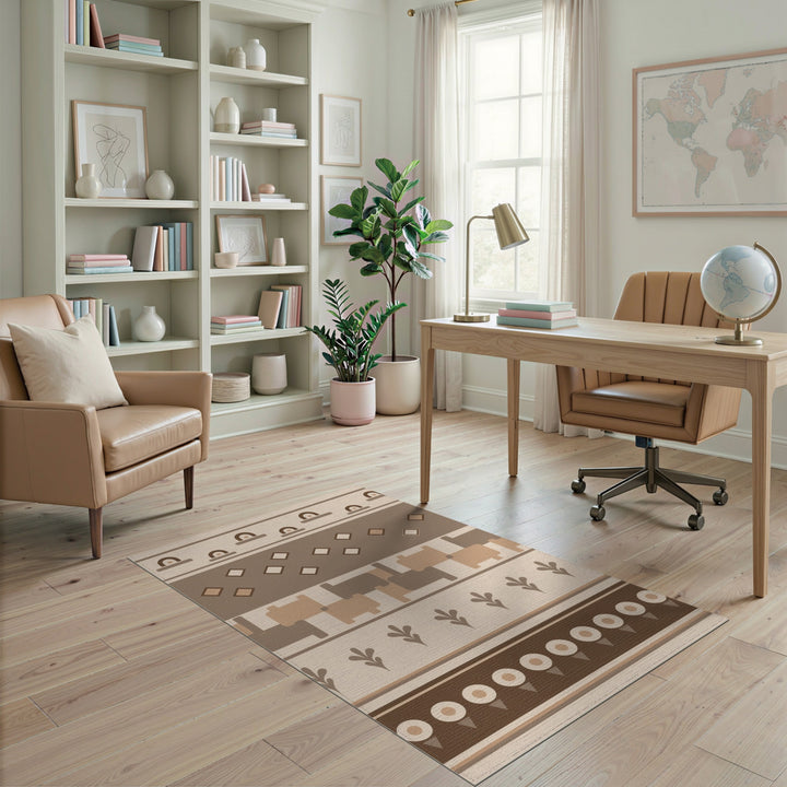 Brown Geometric Area Rug with Arch Patterns