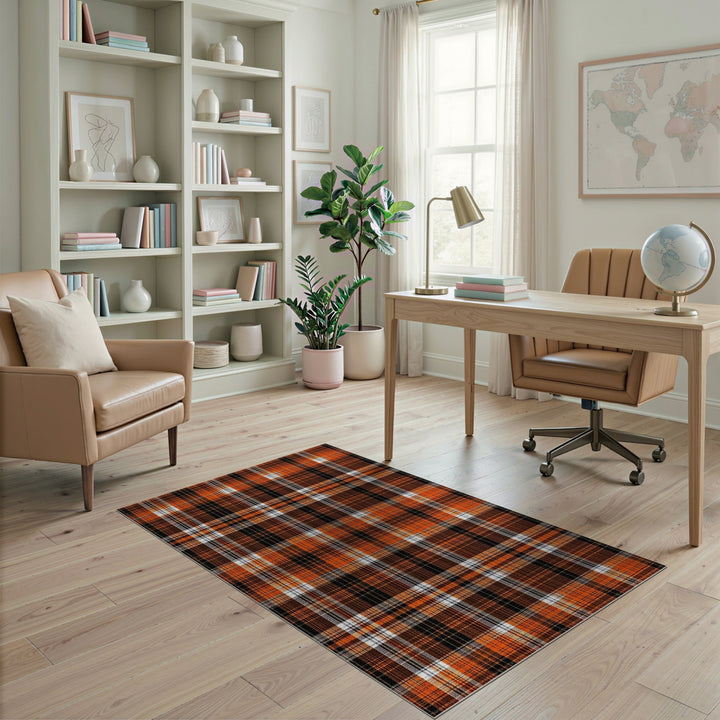 Orange Plaid Washable Geometric Modern Area Rug