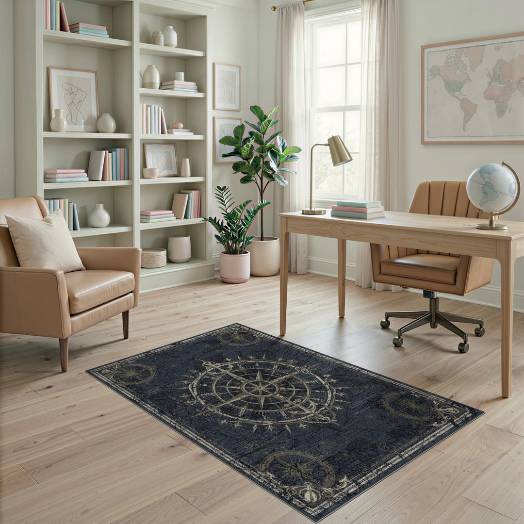 Vintage Nautical Compass Area Rug