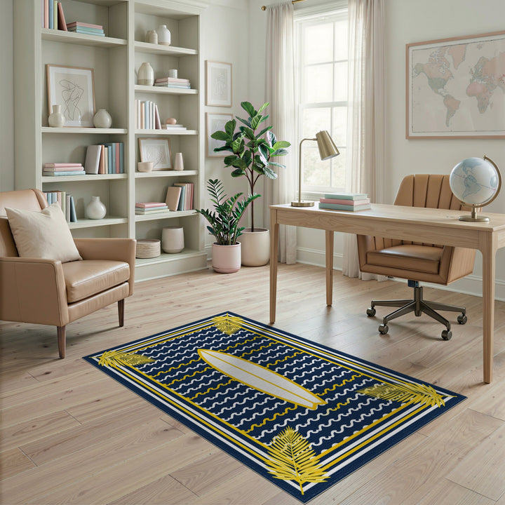 Coastal Surfboard Navy Area Rug
