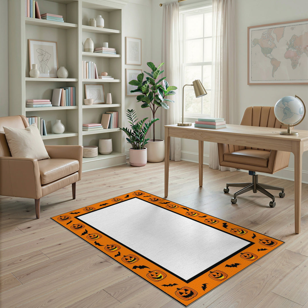 Halloween Pumpkin and Bat Orange Area Rug
