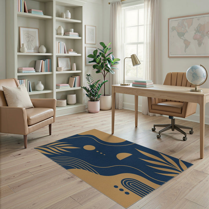 Abstract Area Navy Gold Abstract Wave Area Rug
