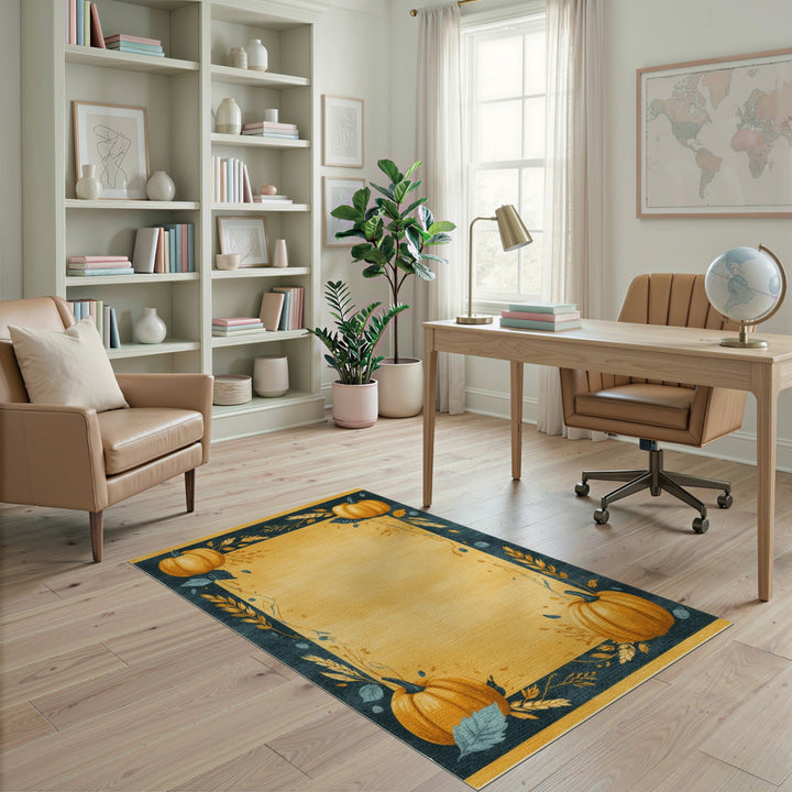 Pumpkin Harvest Yellow Area Rug
