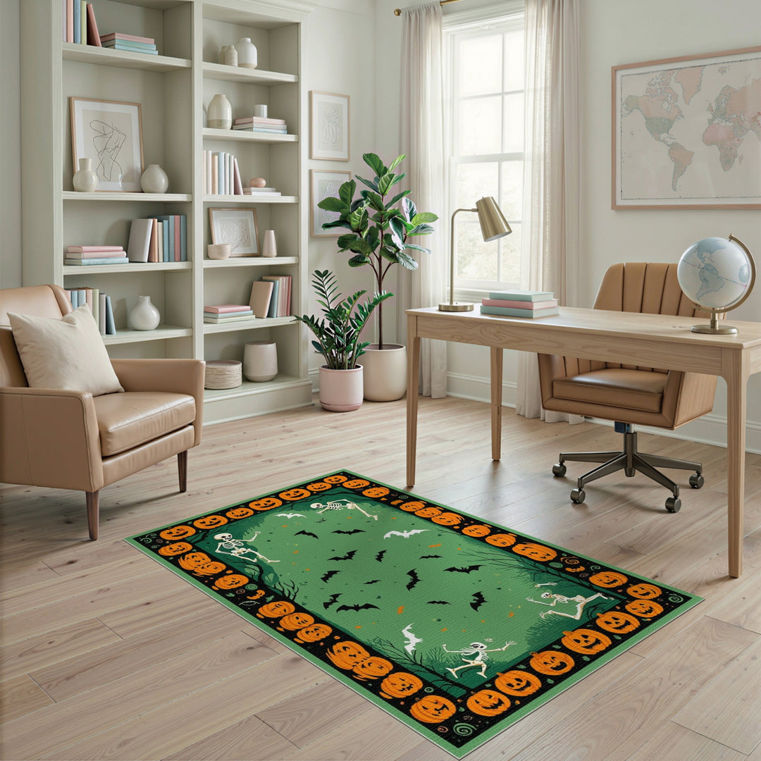 Halloween Skeletons Pumpkins Area Rug
