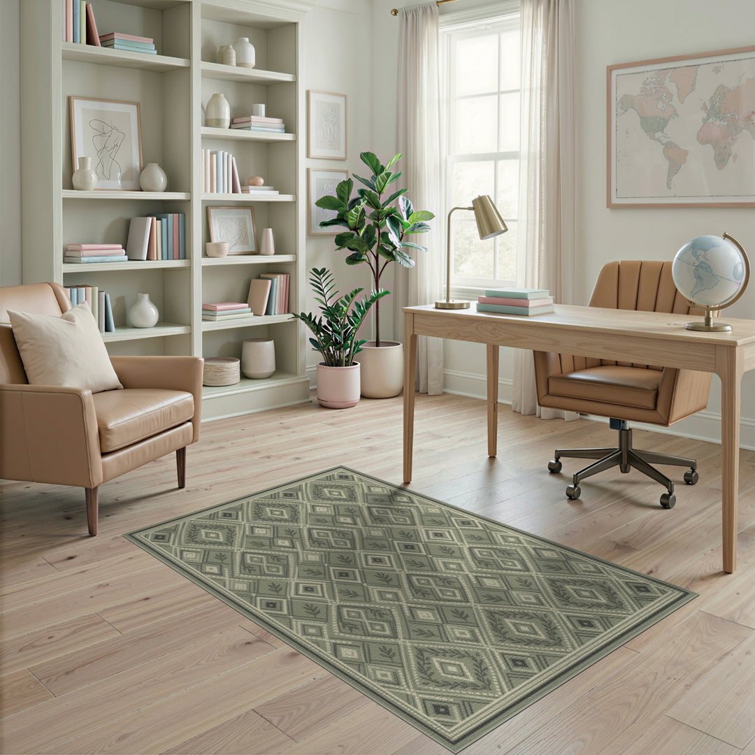 Geometric Modern Sage Green Geometric Diamond Area Rug