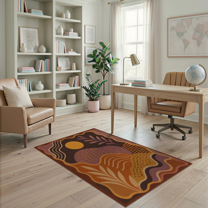 Abstract Orange Sunset Area Rug