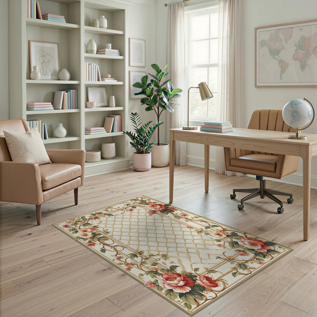 Pink Rose Trellis Vintage Area Rug