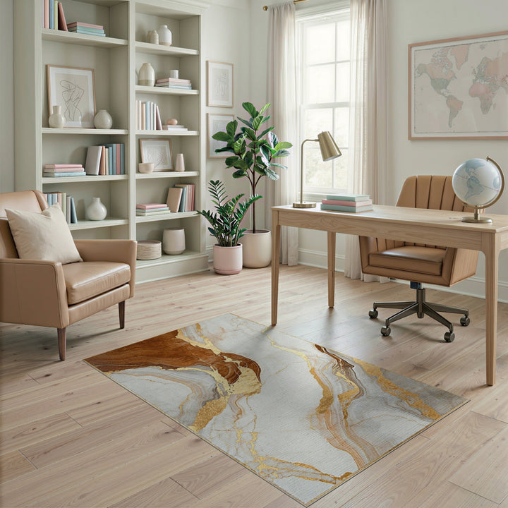 Brown Marble Gold Abstract Area Rug