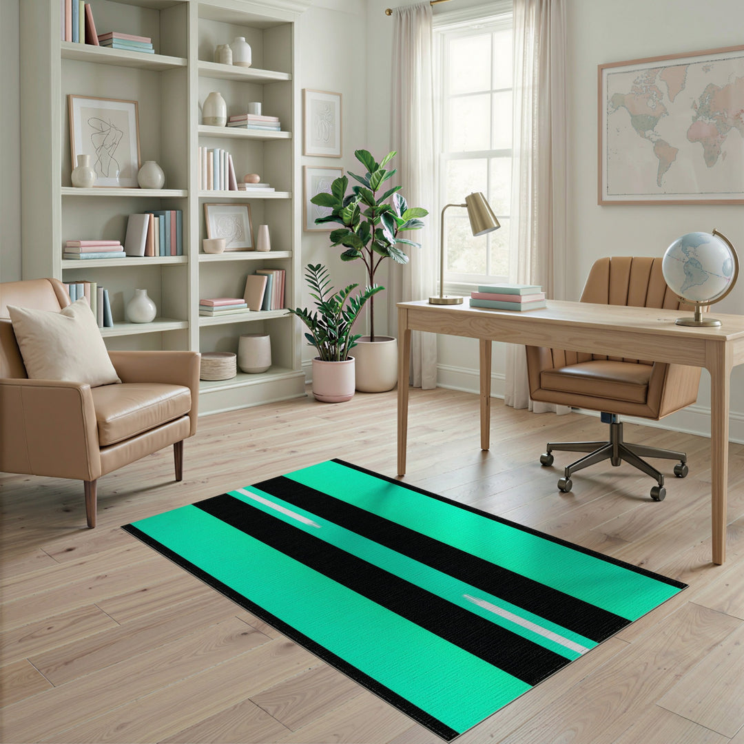 Bold Teal Striped Geometric Area Rug