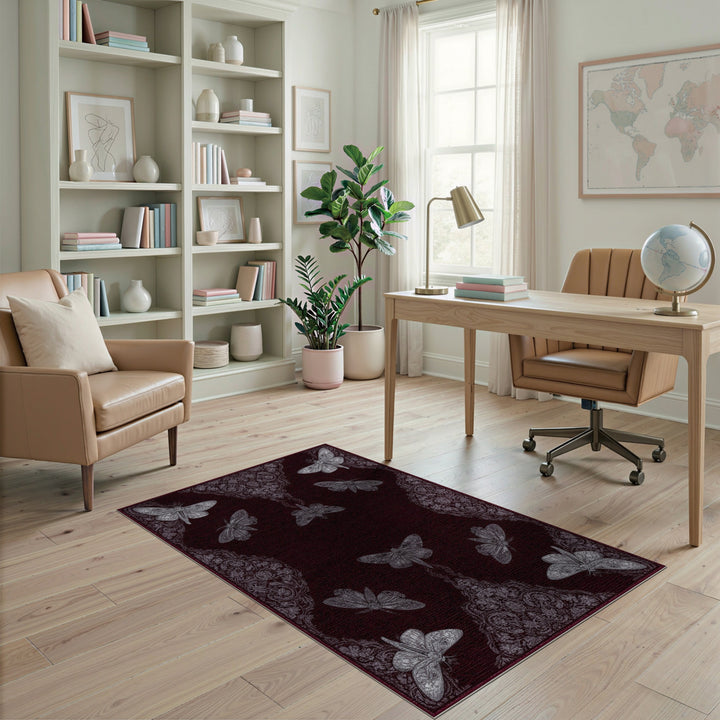 Deep Red Vintage Moth Area Rug