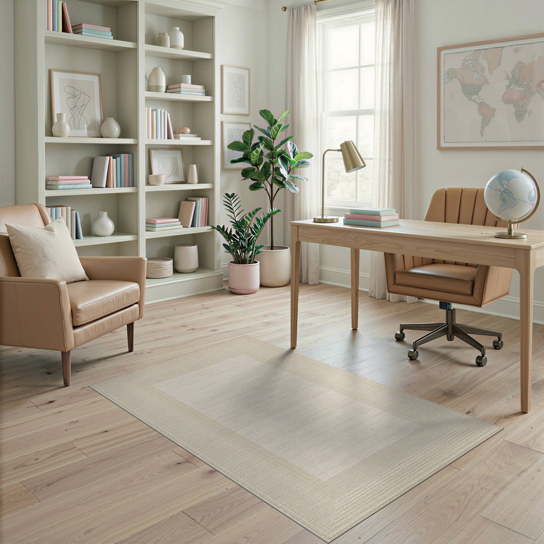 Beige Geometric Border Neutral Area Rug