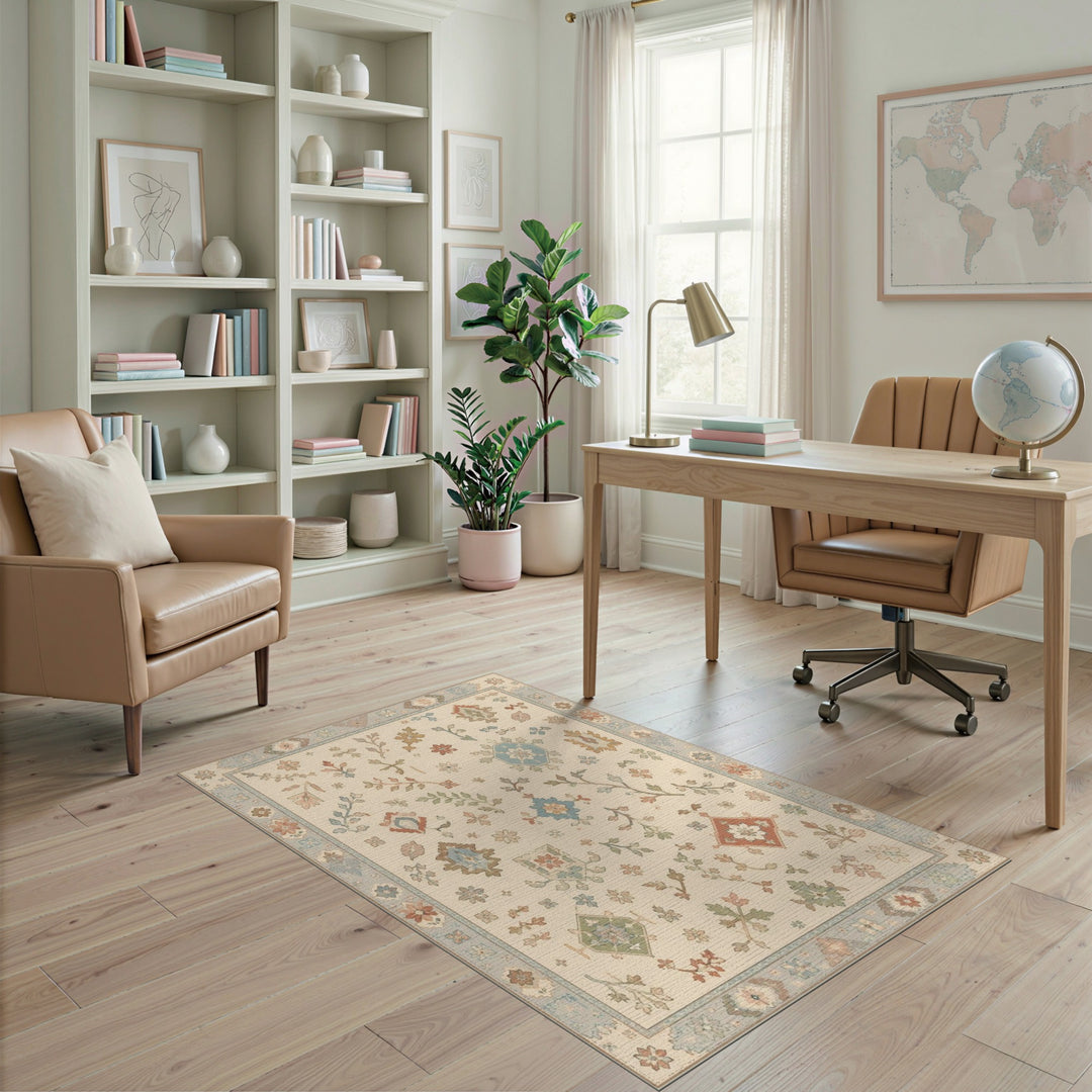 Beige Floral Vintage Area Rug