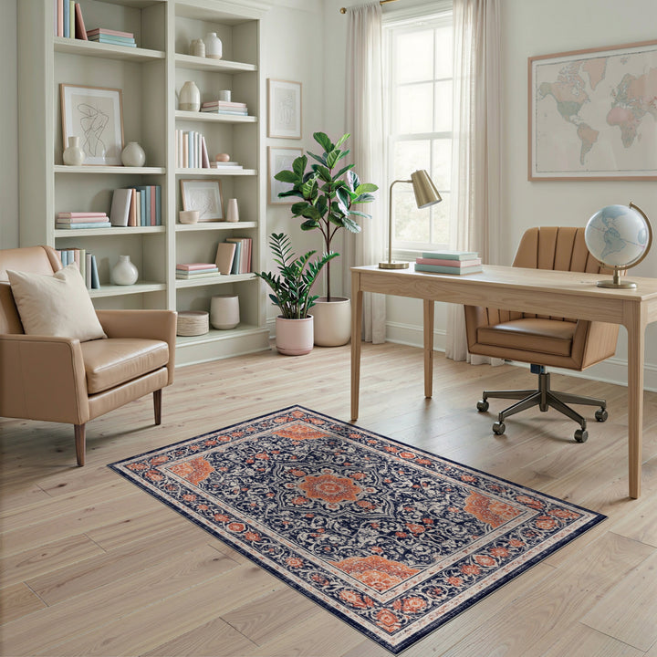Traditional Persian Navy Blue Distressed Persian Area Rug
