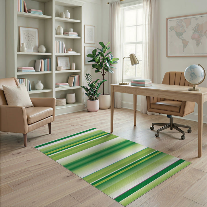Geometric Modern Green Striped Geometric Area Rug