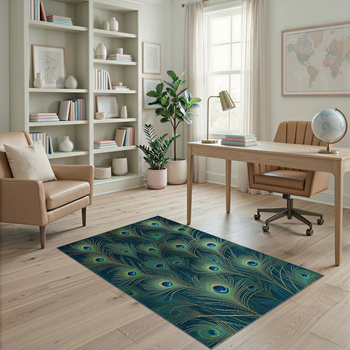 Peacock Feather Blue Teal Area Rug