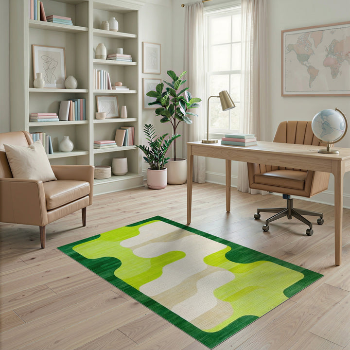 Wave Green Abstract Wave Area Rug
