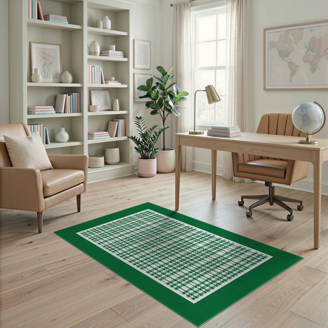 Geometric Modern Green Checkered Gingham Area Rug
