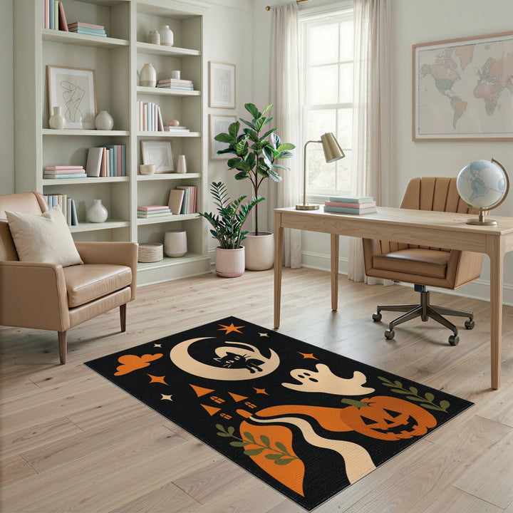 Halloween Black Cat Moon Kids Area Rug