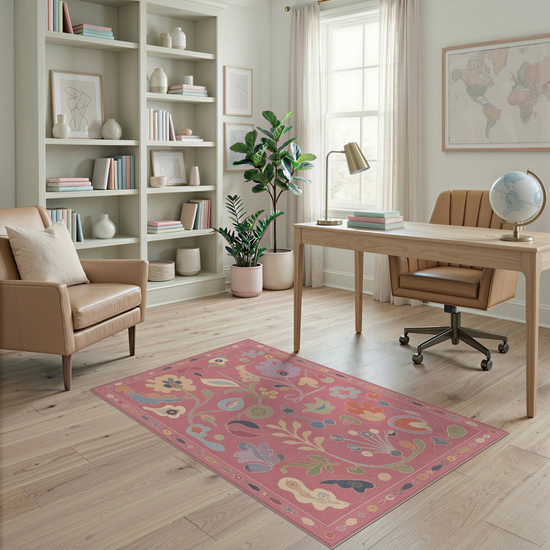 Pink Floral Vintage Area Rug