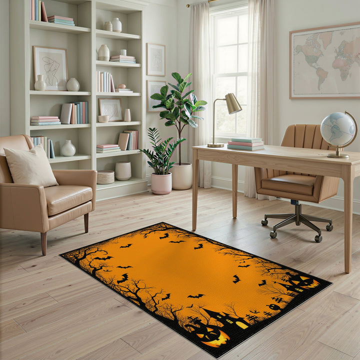 Spooky Halloween Orange Bat Area Rug
