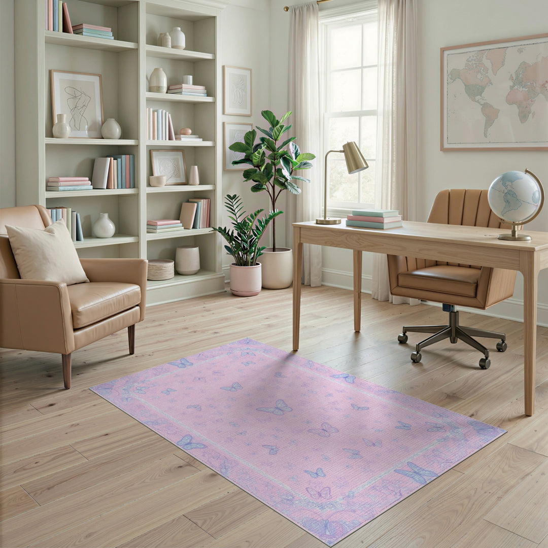 Kids Cartoon Pink Butterfly Kids Area Rug
