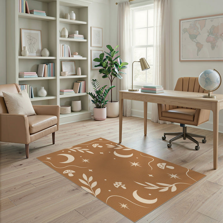 Boho Mushroom Moon Washable Area Rug