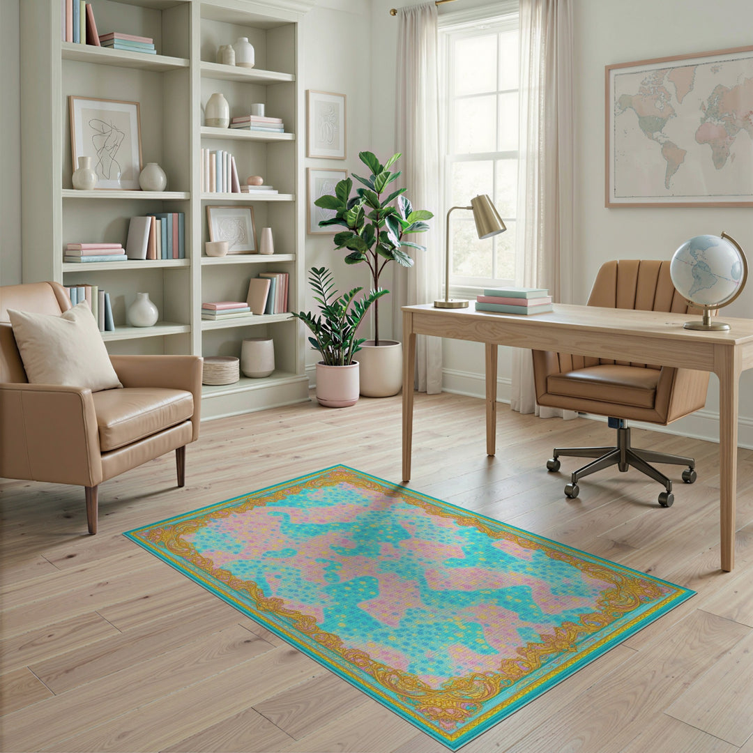 Abstract Blue Teal Dot Area Rug