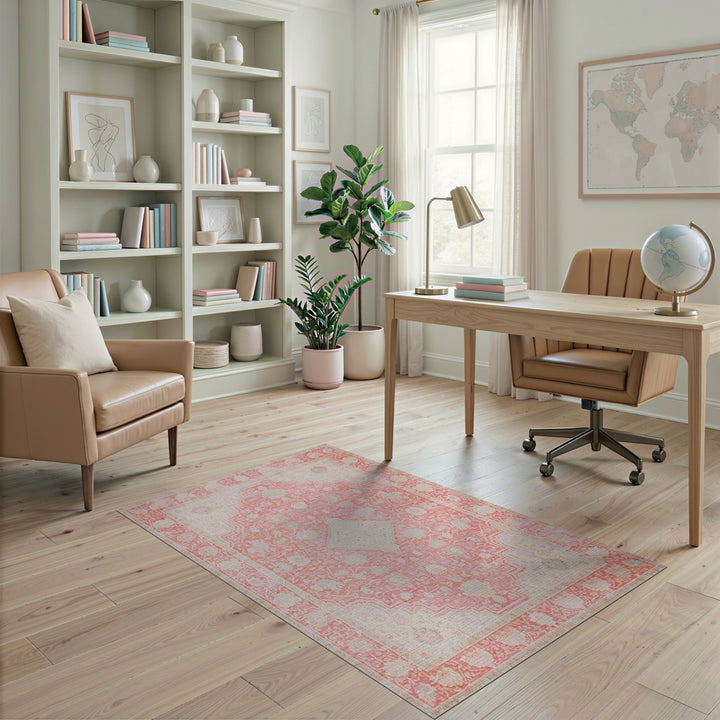 Blush Pink Floral Vintage Area Rug