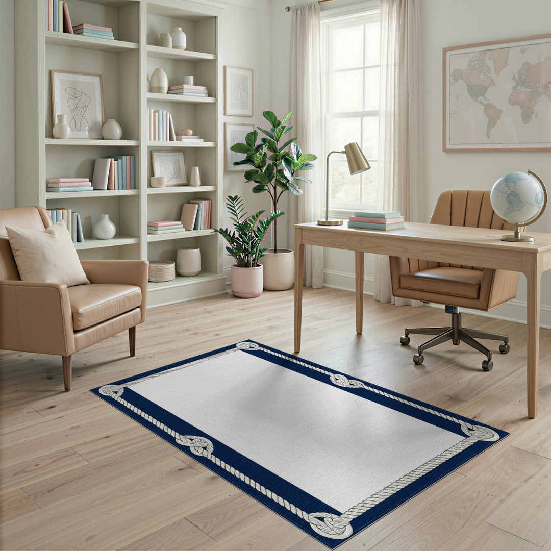 Nautical Rope Knot Navy Coastal Area Rug