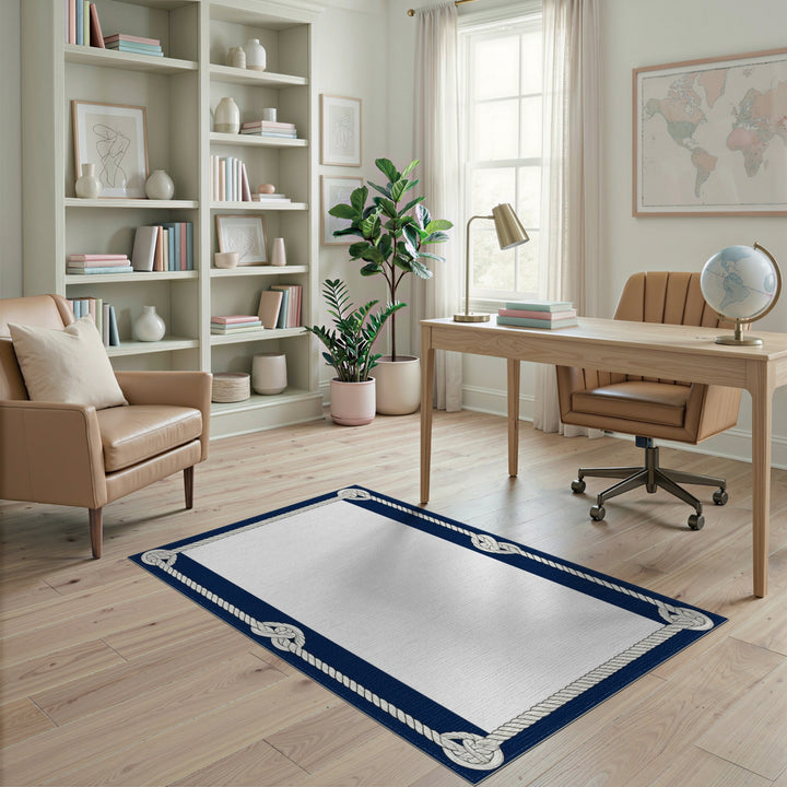 Nautical Rope Knot Navy Coastal Area Rug