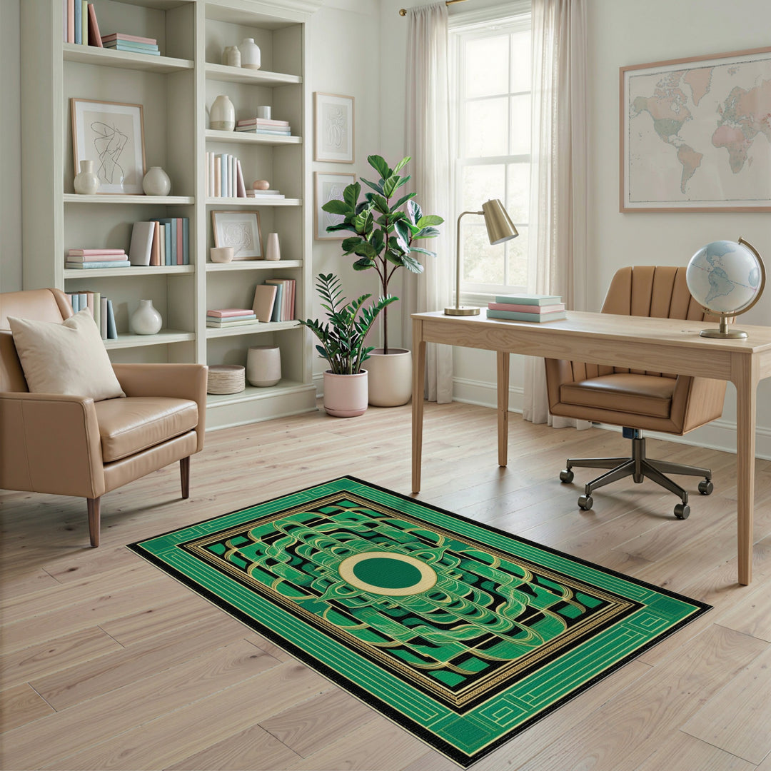 Green Interlocking Geometric Area Rug