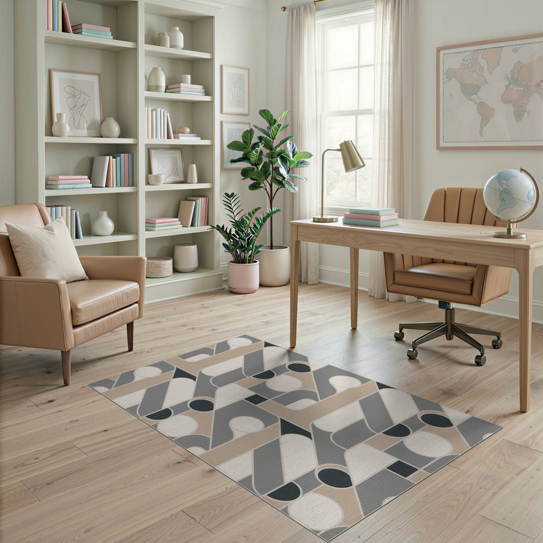 Beige and Neutral Geometric Circles Area Rug