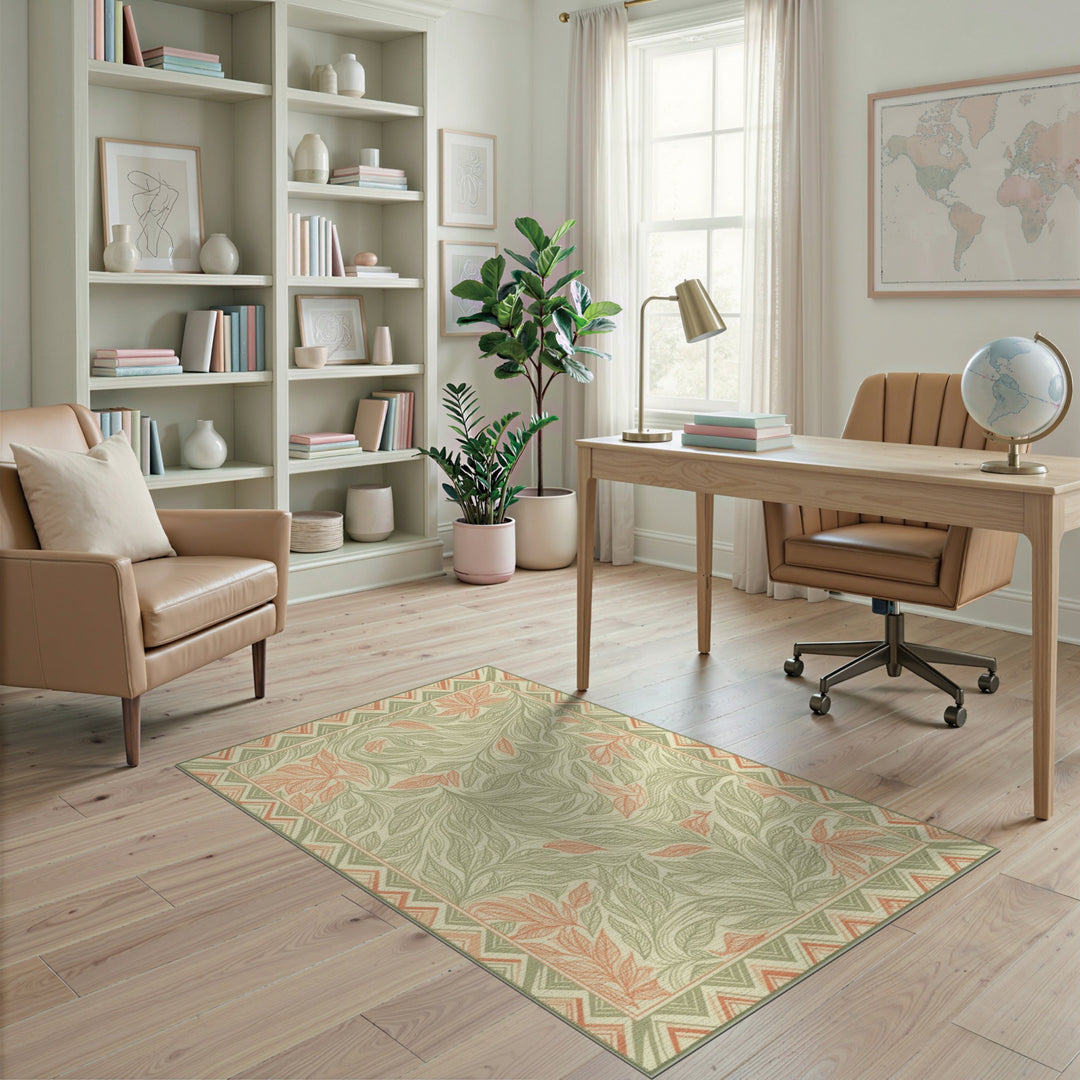 Green Floral Vintage Area Rug