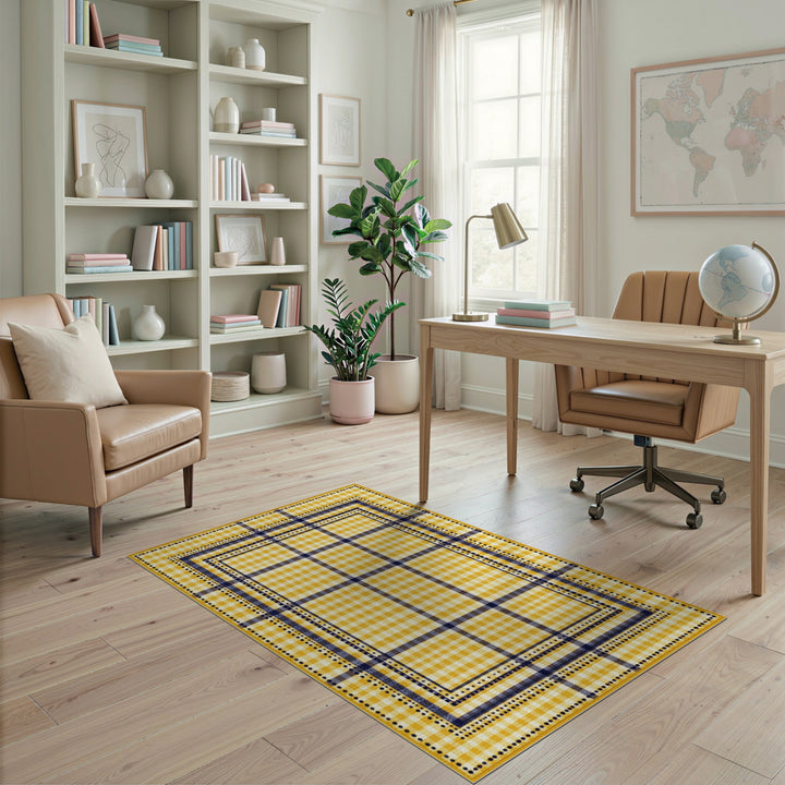 Yellow Gingham Checkered Area Rug