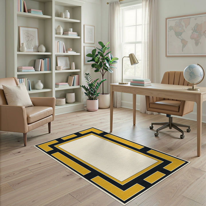 Gold Geometric Border Area Rug