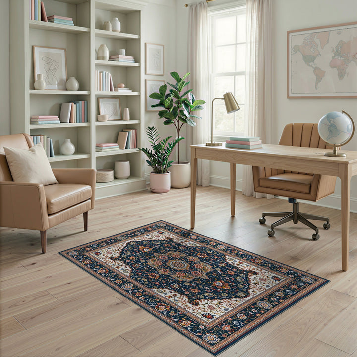 Medallion Navy Blue Persian Floral Medallion Area Rug