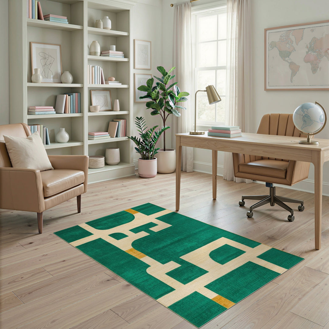 Green Geometric Modern Area Rug