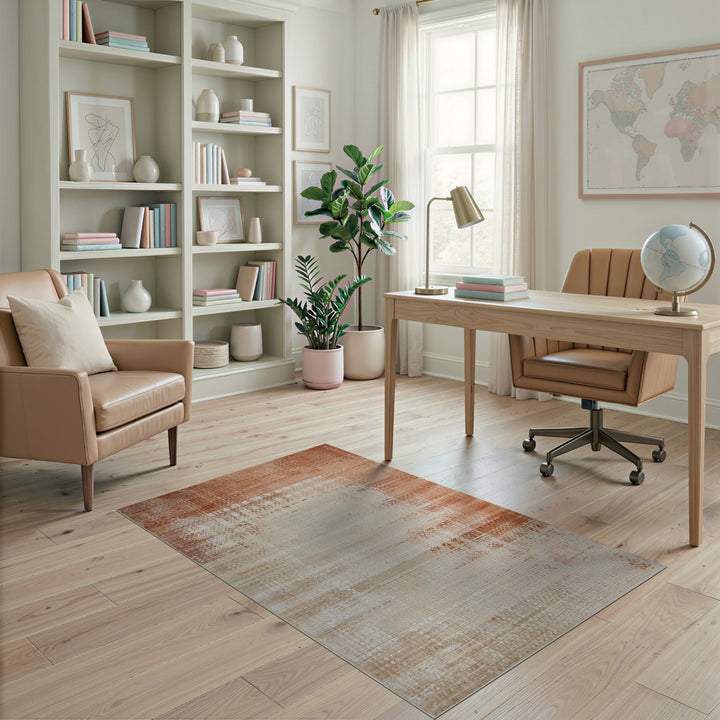 Distressed Vintage Beige Orange Area Rug