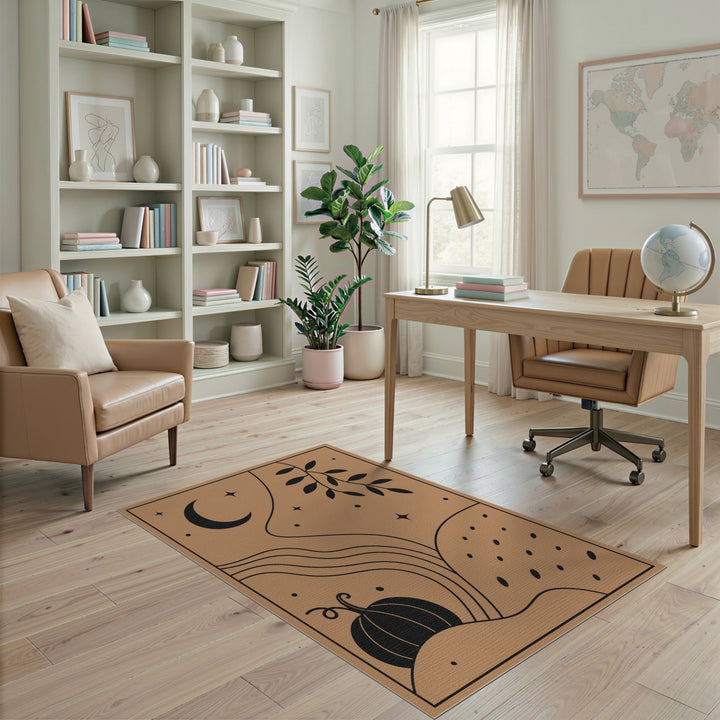 Boho Chic Brown Tan Pumpkin Moon Area Rug