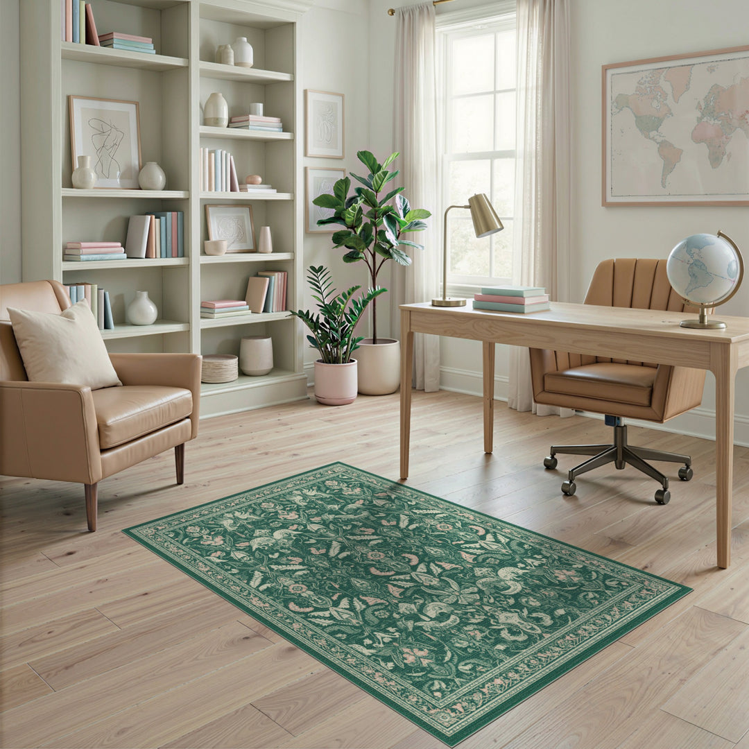 Floral Green Floral Persian Area Rug